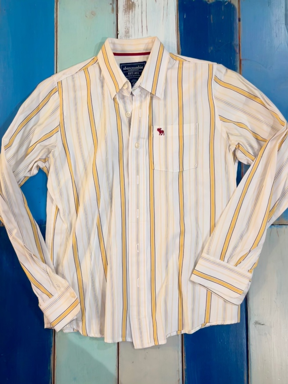 Abercrombie & Fitch Women's L Striped Cotton Button Down Shirt Y2K Preppy